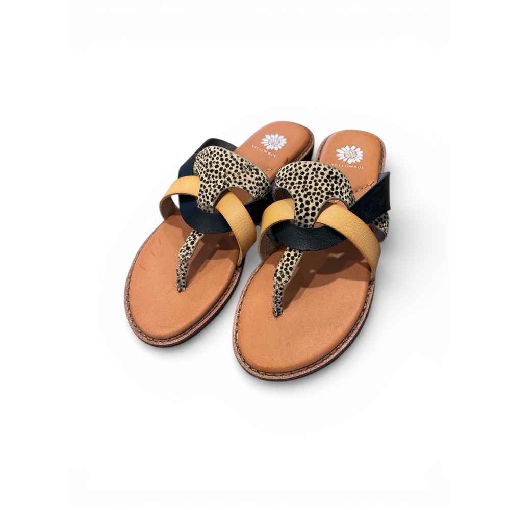 Yellow Box Leopard and Black Sandals size 8